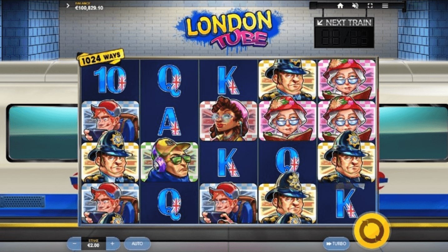 Mind the gap when boarding this feature-filled London underground-inspired slot